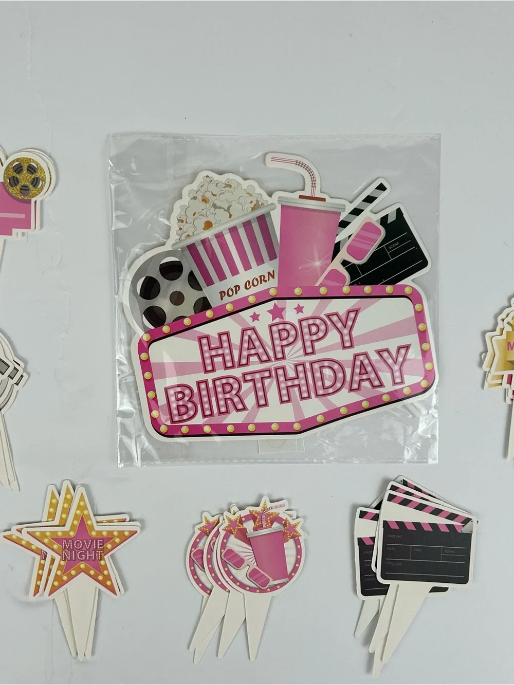 Movie Night Birthday Party Supplies Pink 78 Pc Tableware Decor Set cinema senior